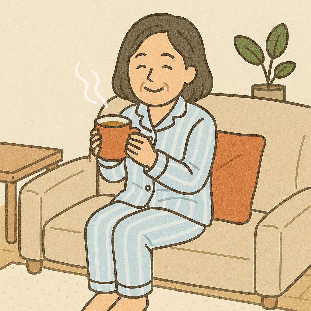 暖かいお茶を飲んでいる女性