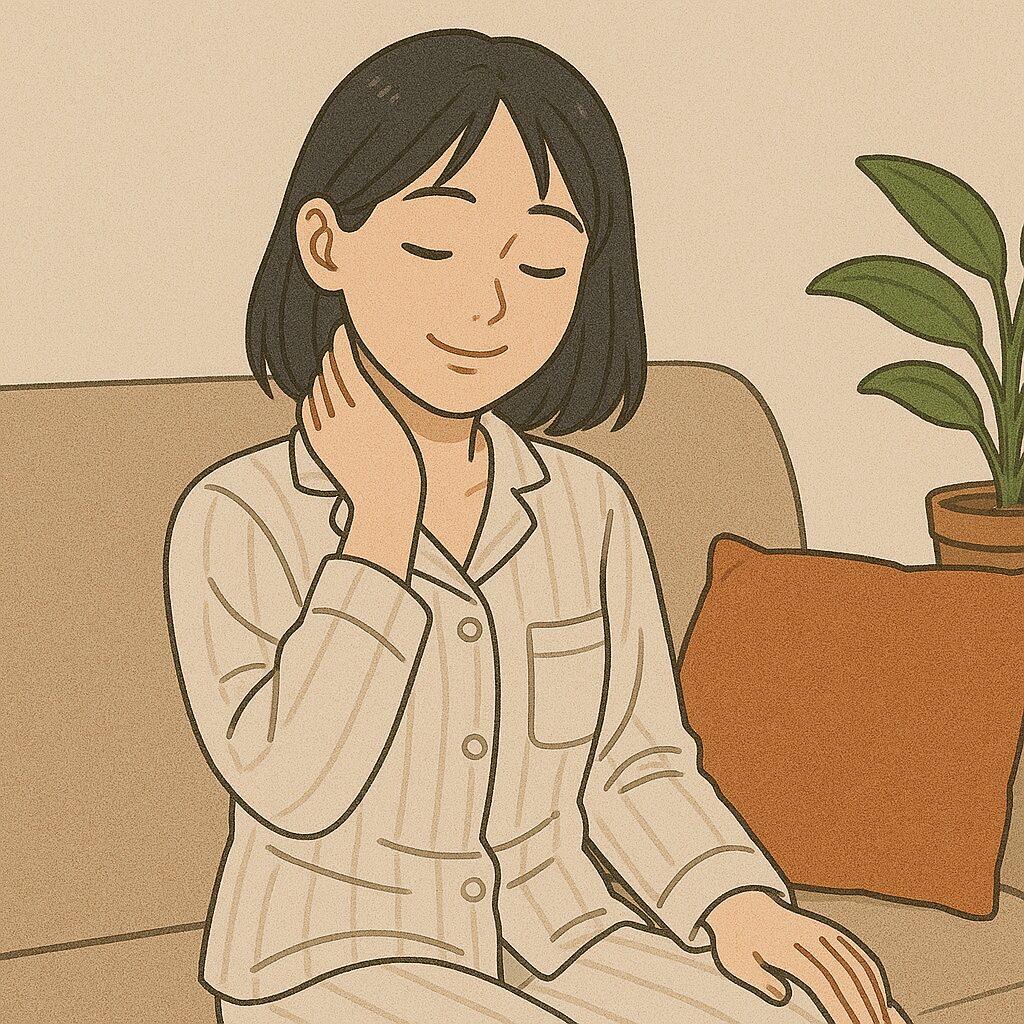 首をさすっている女性