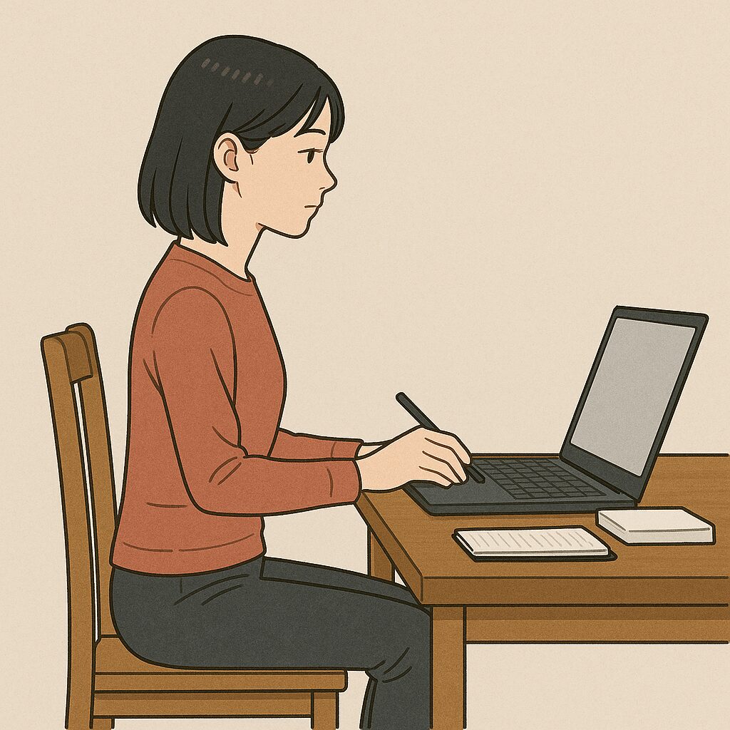デスクワークでパソコンを見ている女性
