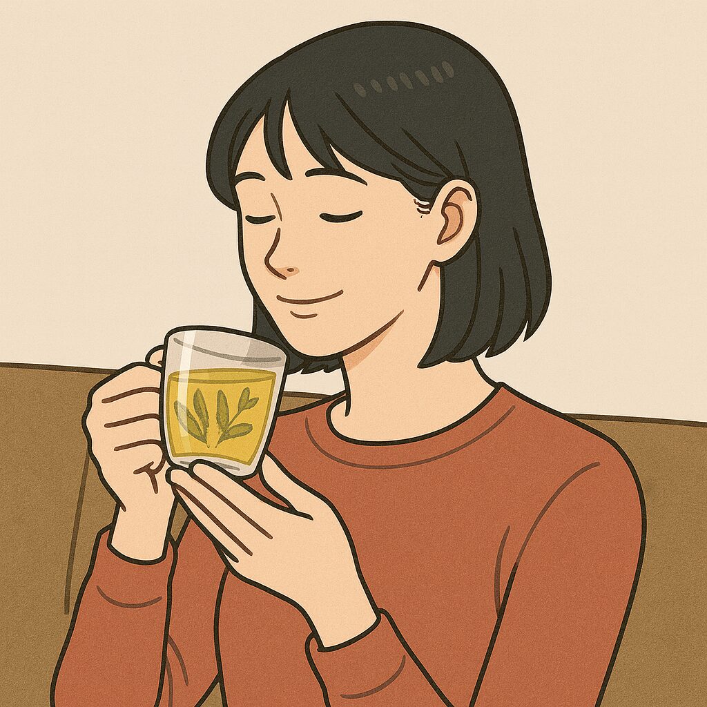 ハーブティを飲んでいる女性