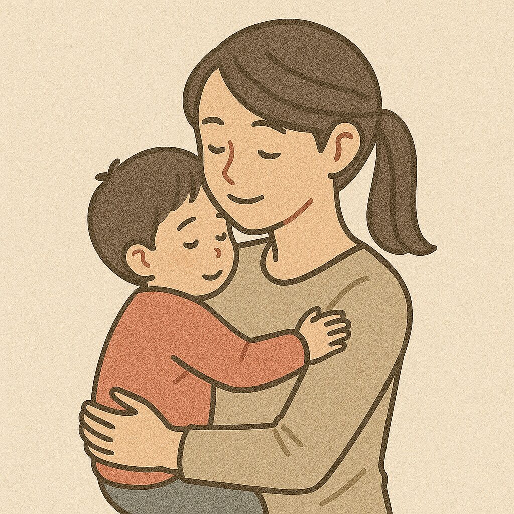 子供を抱っこしているお母さん