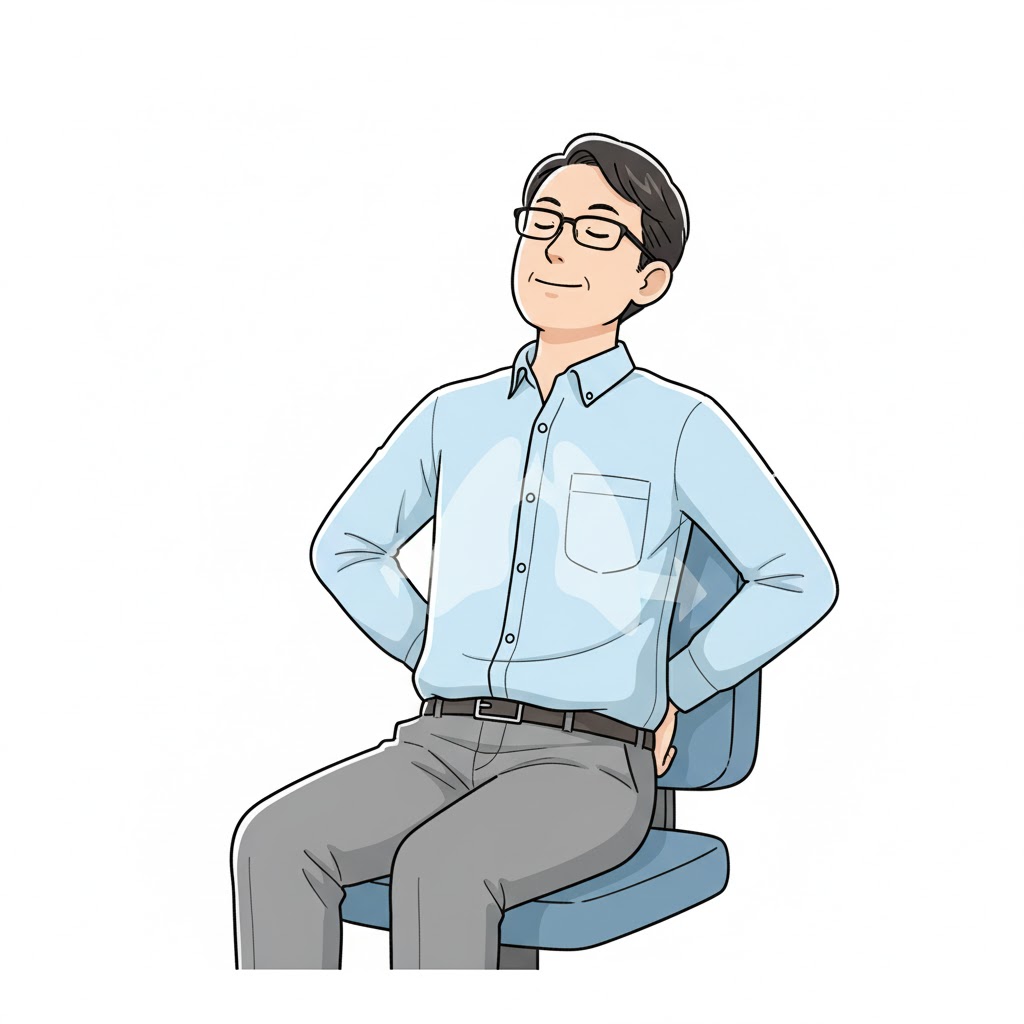 椅子に座って深呼吸している男性