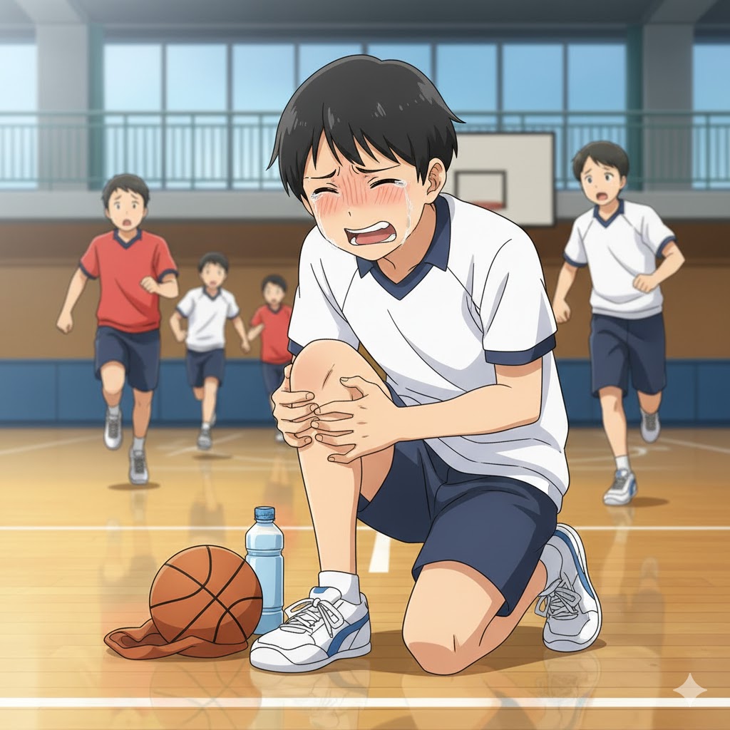 部活中に膝を痛めた男の子