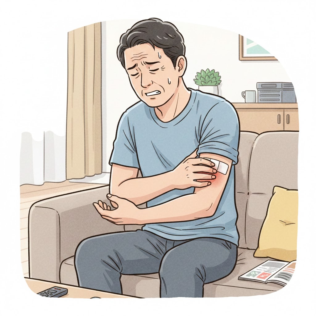 左腕を痛がっている男性