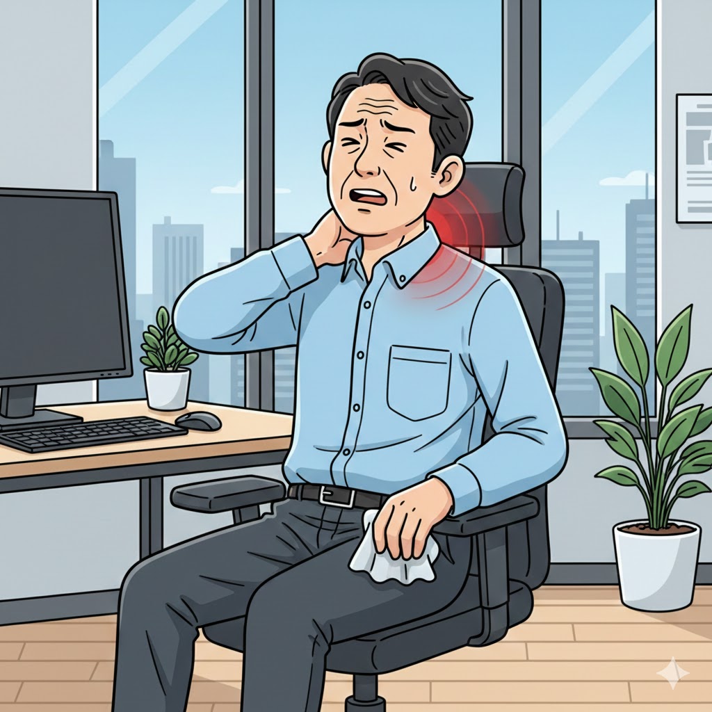 首を痛がっている男性