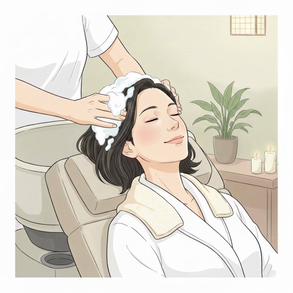 ヘッドスパを受けている女性