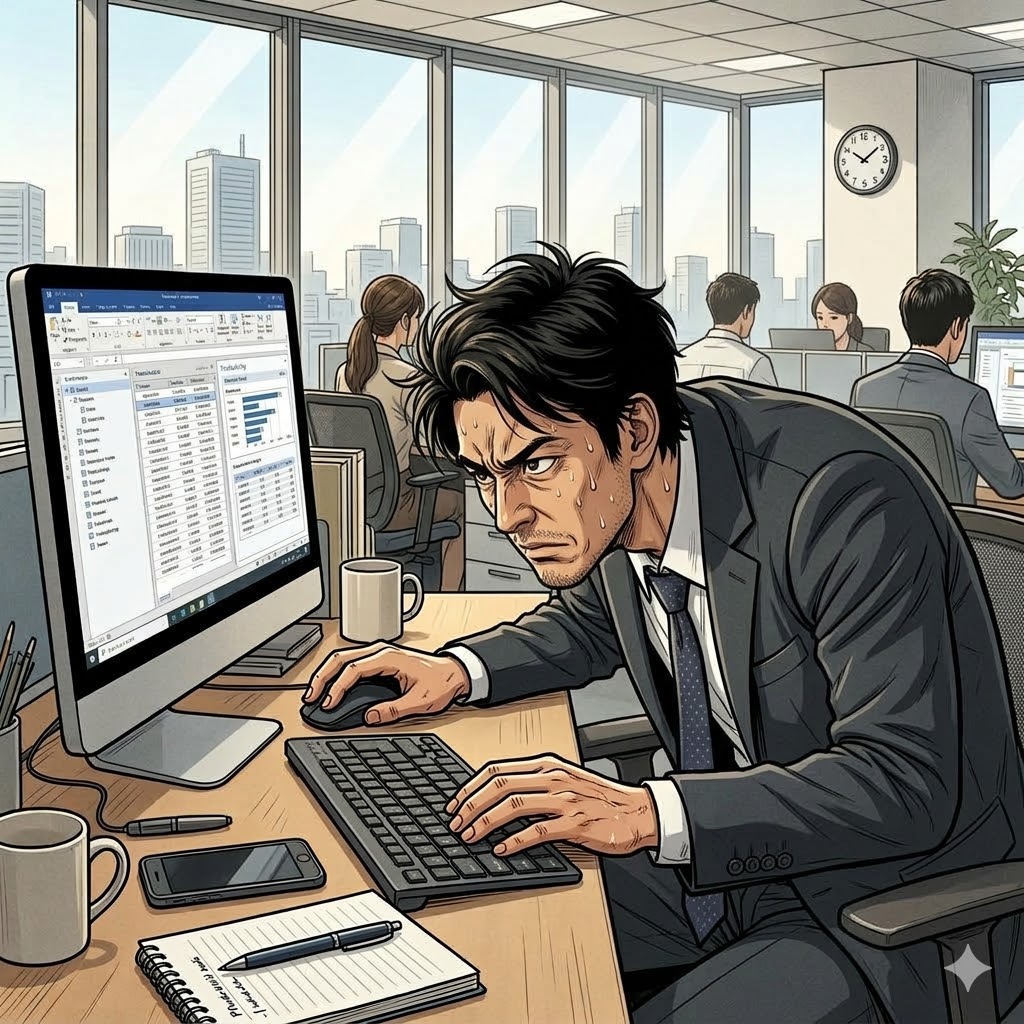 デスクワーク中の前かがみ姿勢と腰痛の関係