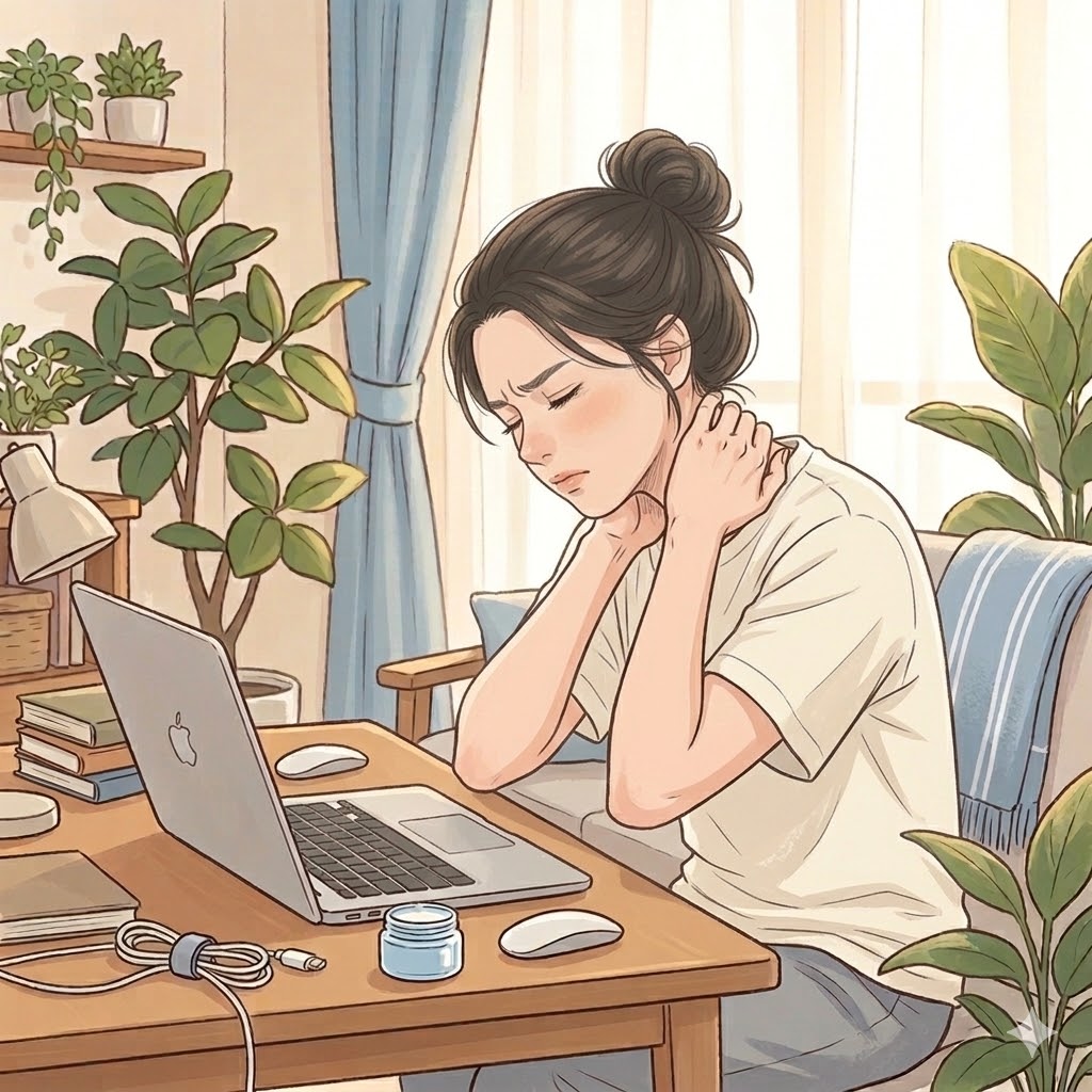 首を強く揉んでいる