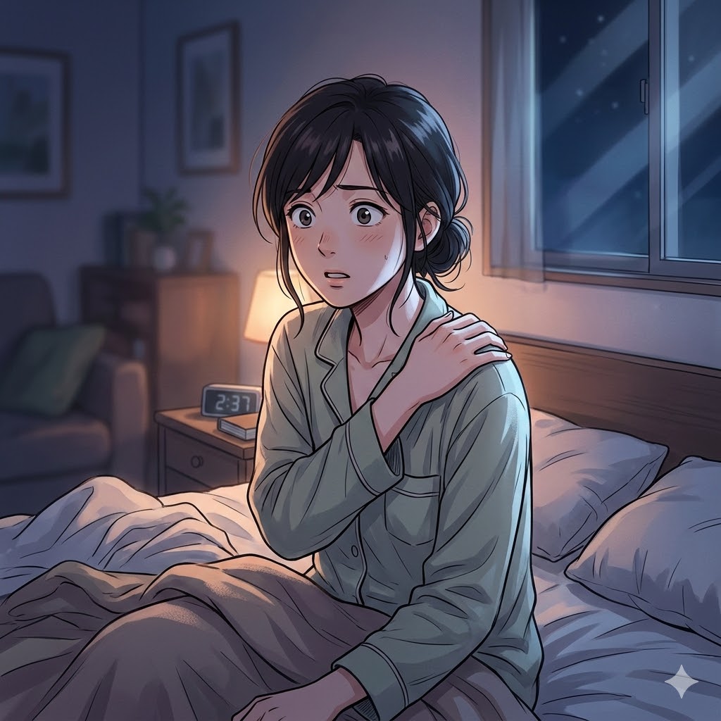 夜中に肩の痛みで目が覚める様子