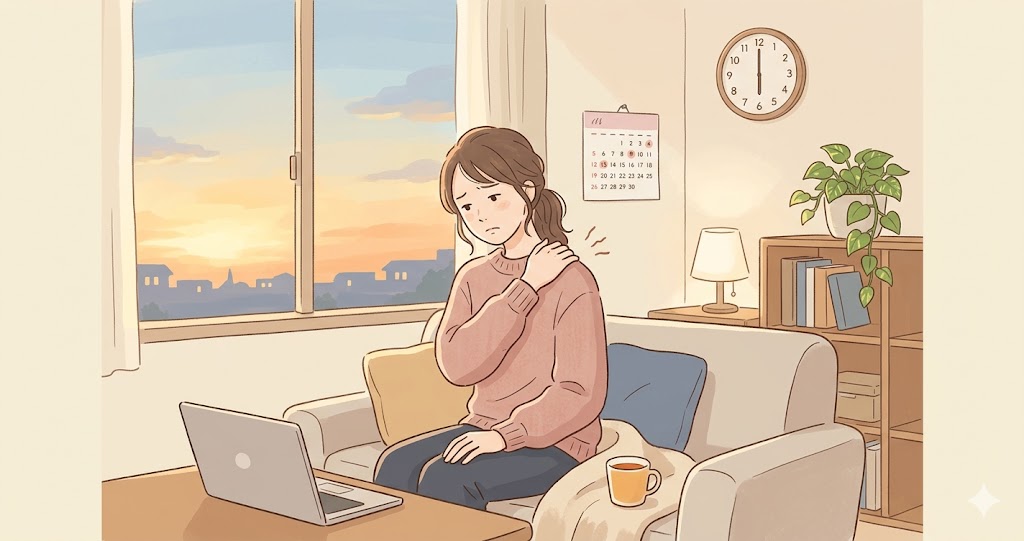 夕方に肩こりで悩まされている女性