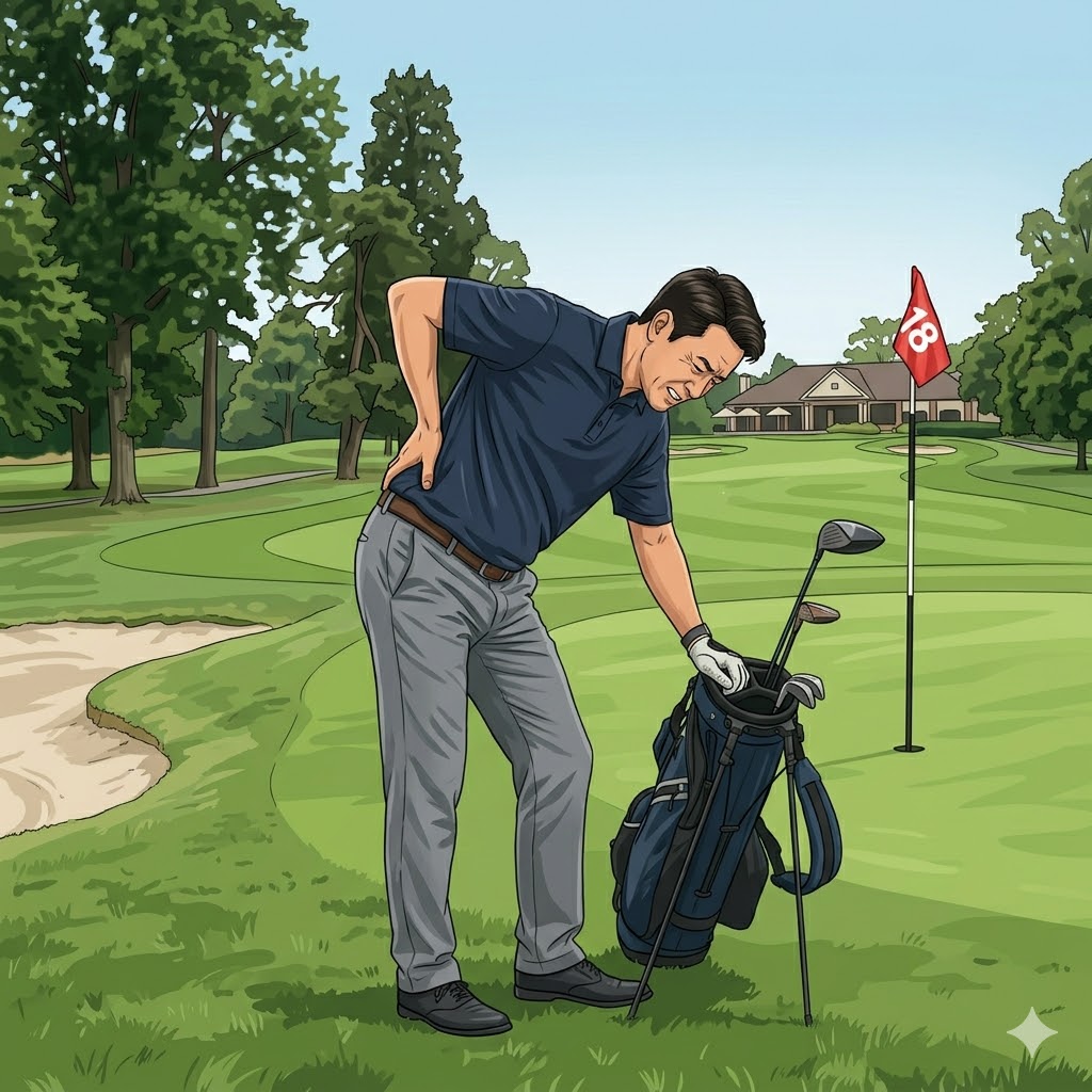 レジャー後に足や腰の痛みに悩む方のイメージ