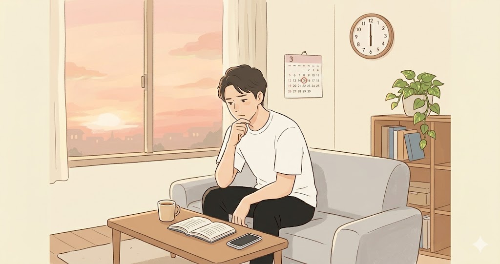 腰痛について考えている男性の様子