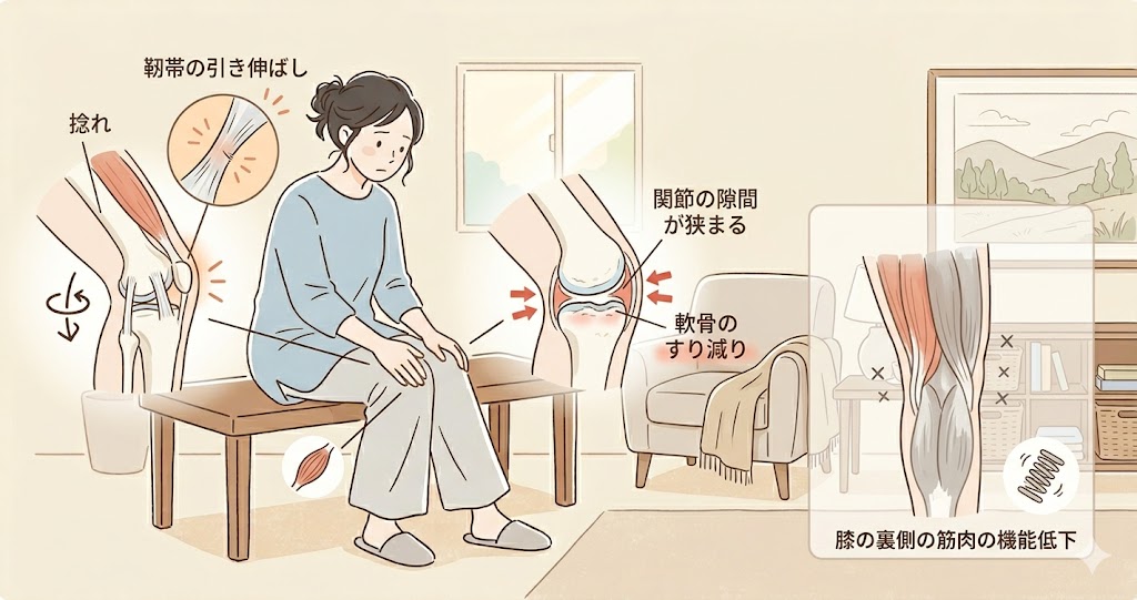膝の痛みが引き起こす症状のイメージ
