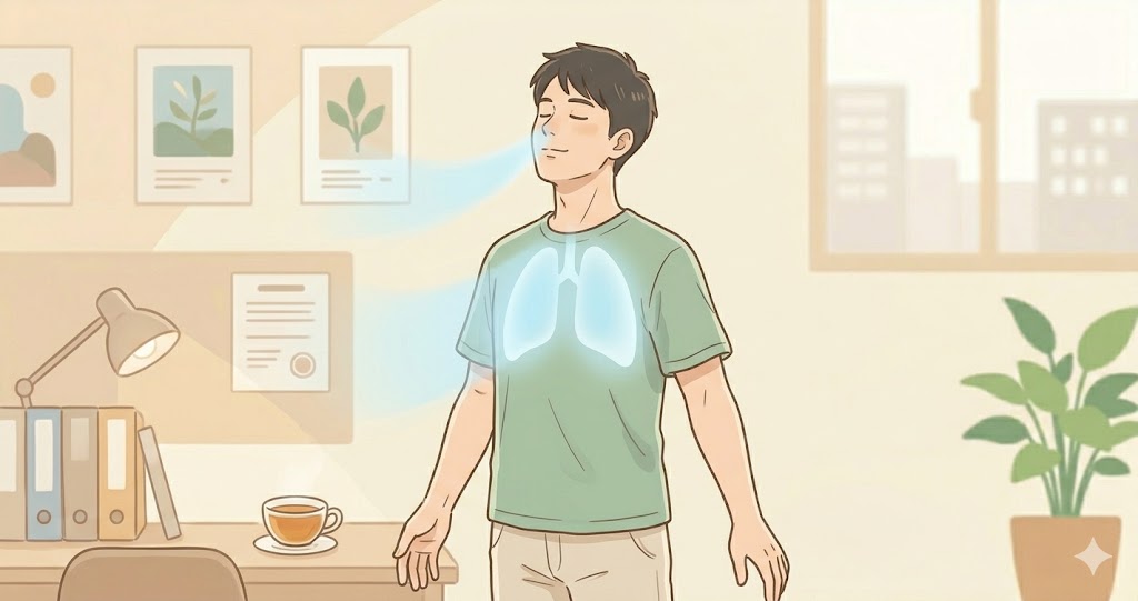 横隔膜の動きと深呼吸をしているイメージ