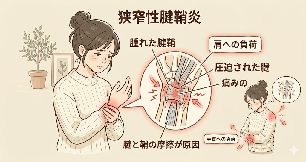 ドケルバン病（狭窄性腱鞘炎）の痛む部位の図解