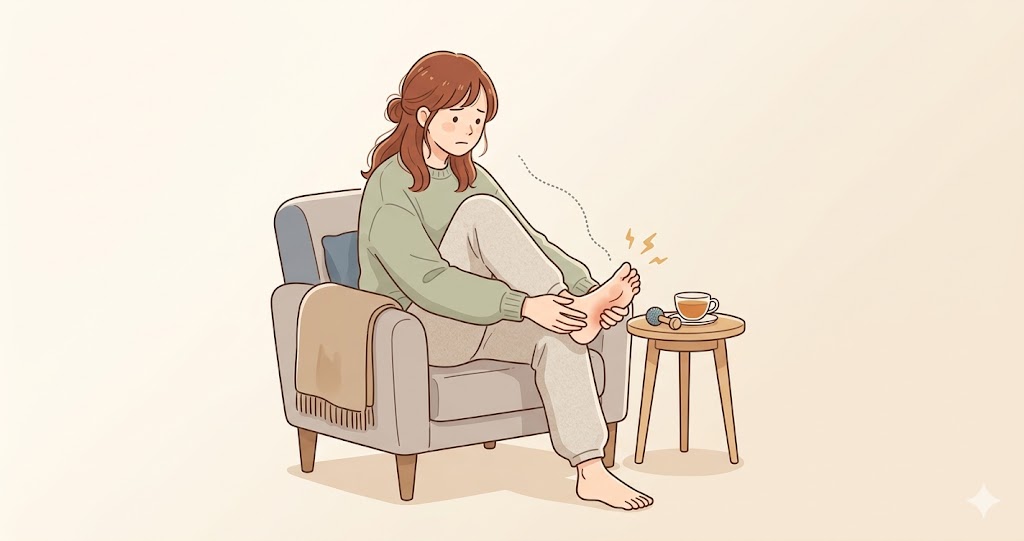 足底筋膜炎で悩んでいる女性の様子