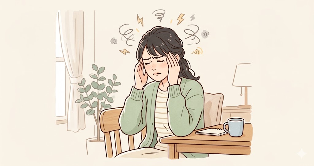 頭痛で悩んでいる女性の様子