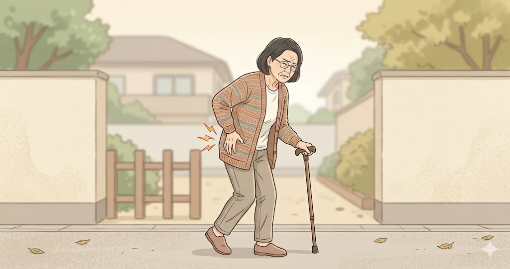 歩いている時に股関節が痛い女性の様子