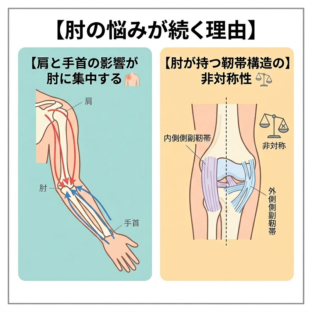 肘の悩みが続く理由のイメージ
