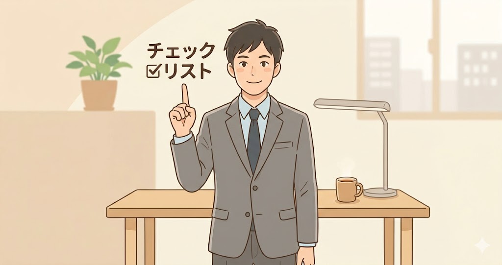 チェックリスト表を指差ししている男性