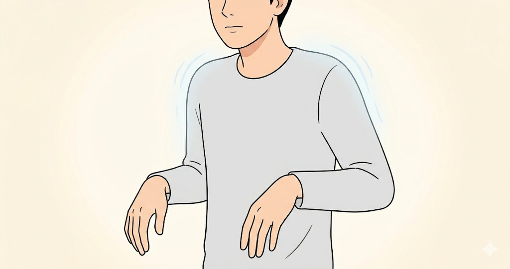 手の甲が上を向いている男性の様子