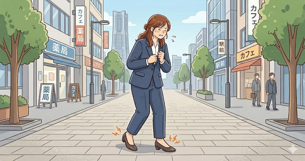 歩くのが辛い女性の様子