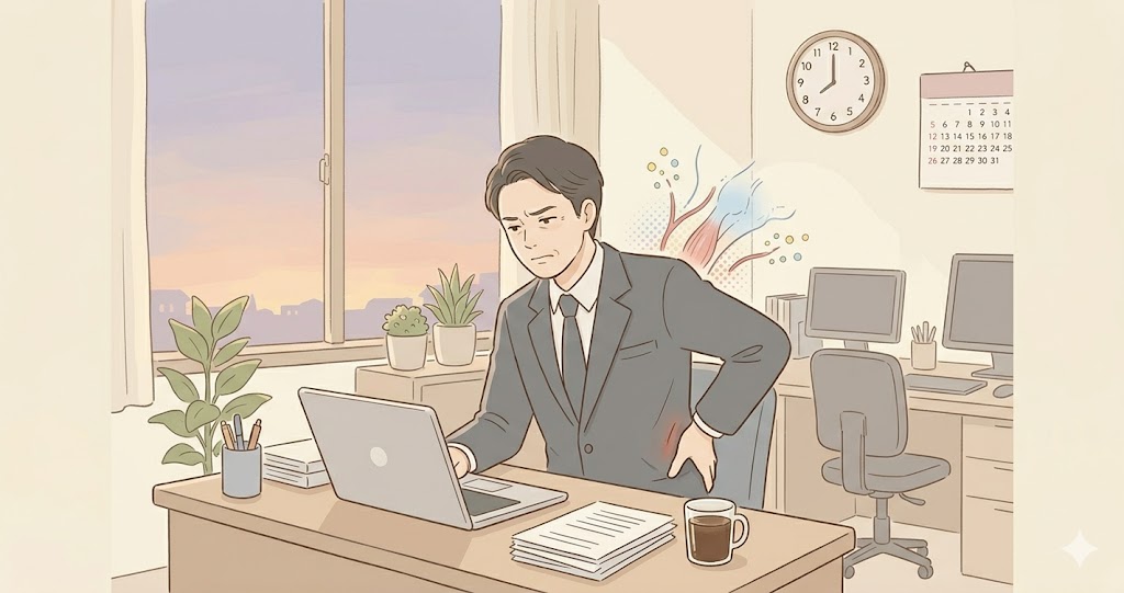 慢性腰痛に悩む男性の画像