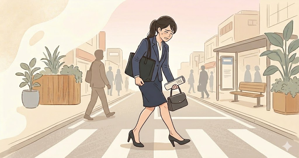 歩いていて足が痛い女性の様子