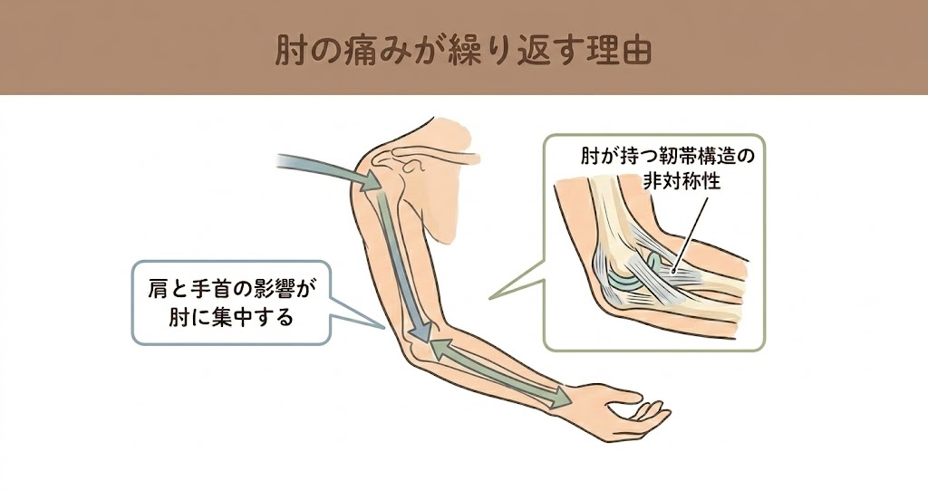 肘の痛みが繰り返す理由の図