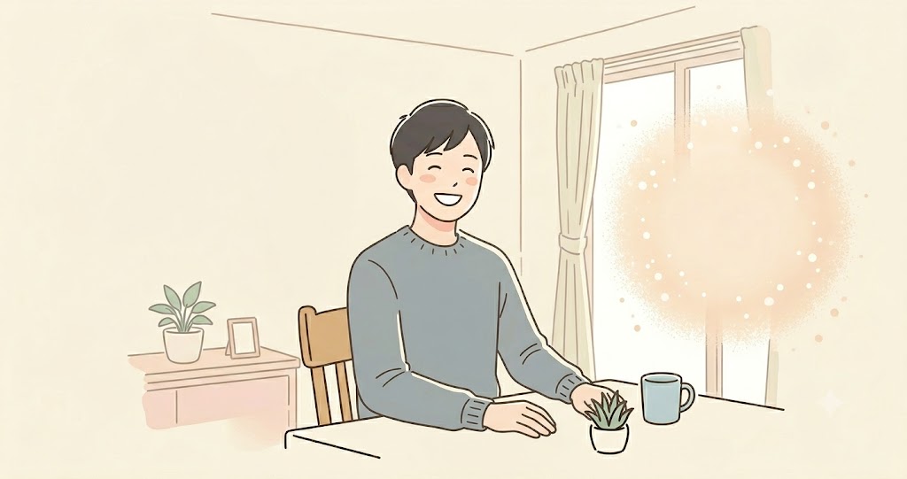 笑顔の男性の様子