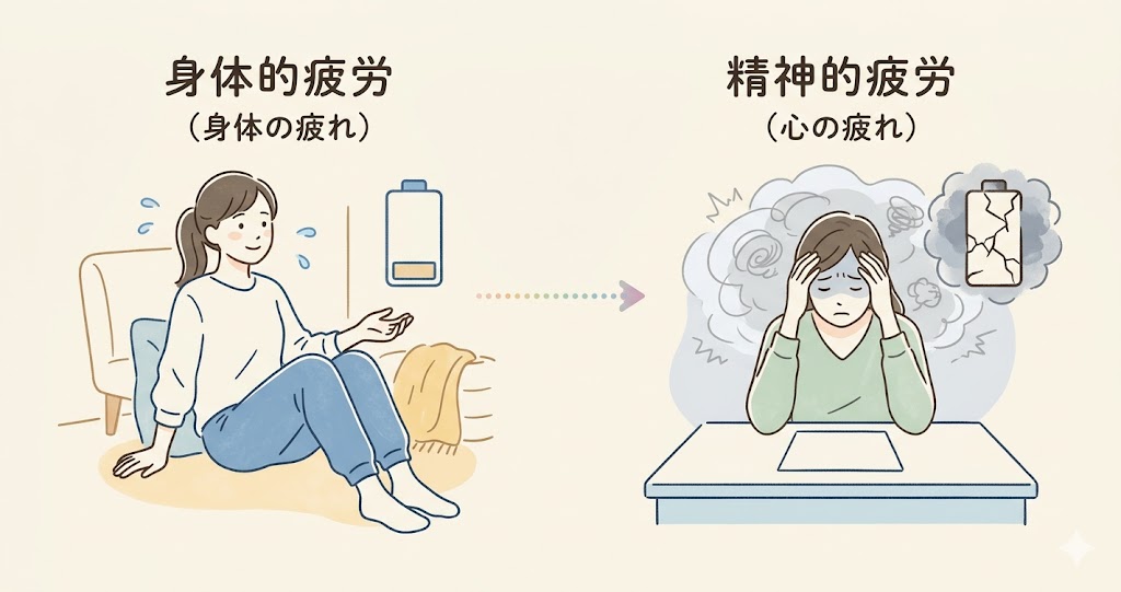 精神的疲労が自覚なく蓄積するメカニズムの図解