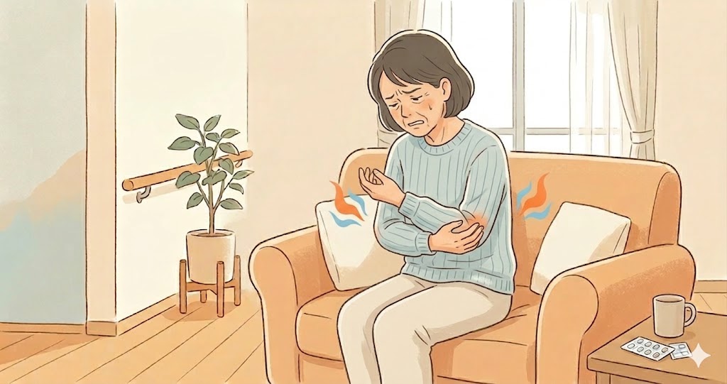 肘が痛い様子の女性