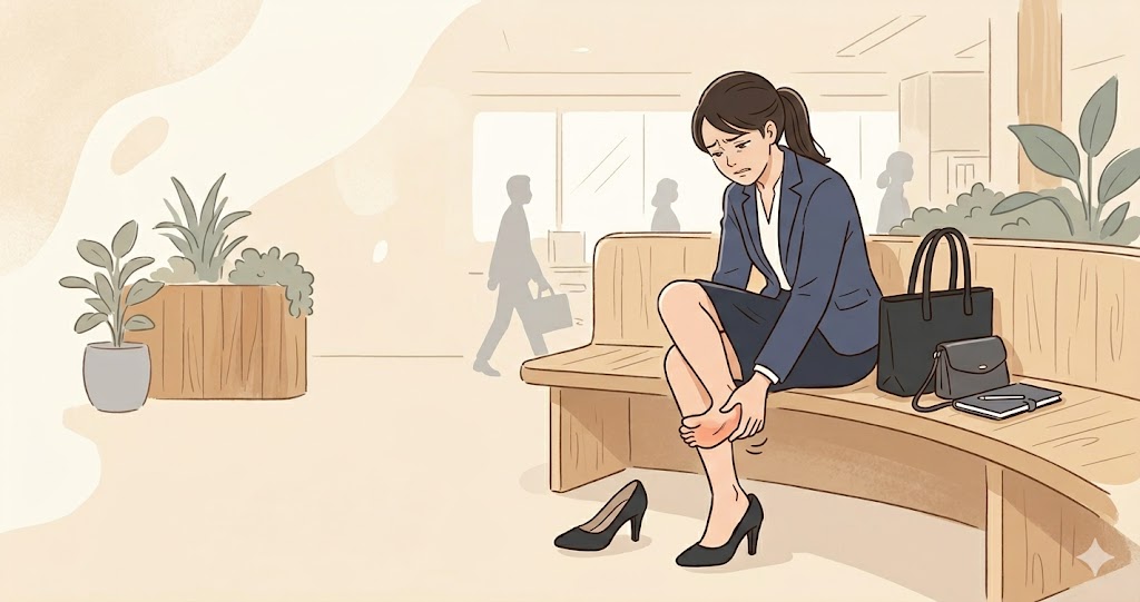 足が痛い女性の様子