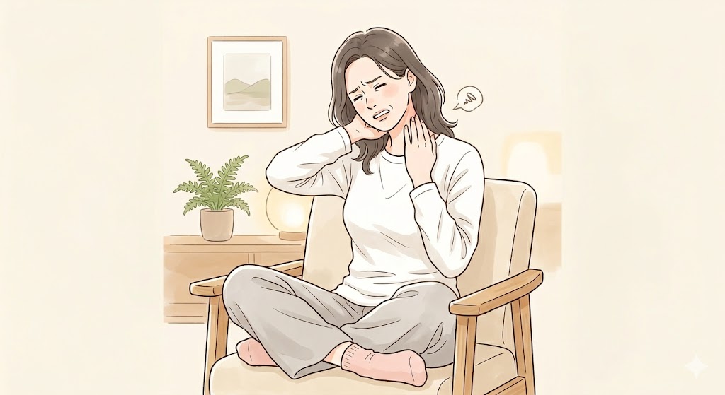 首が痛い様子の女性