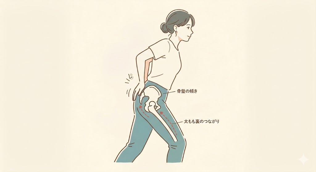 骨盤後傾と膝裏の突っ張りの関係を示す図