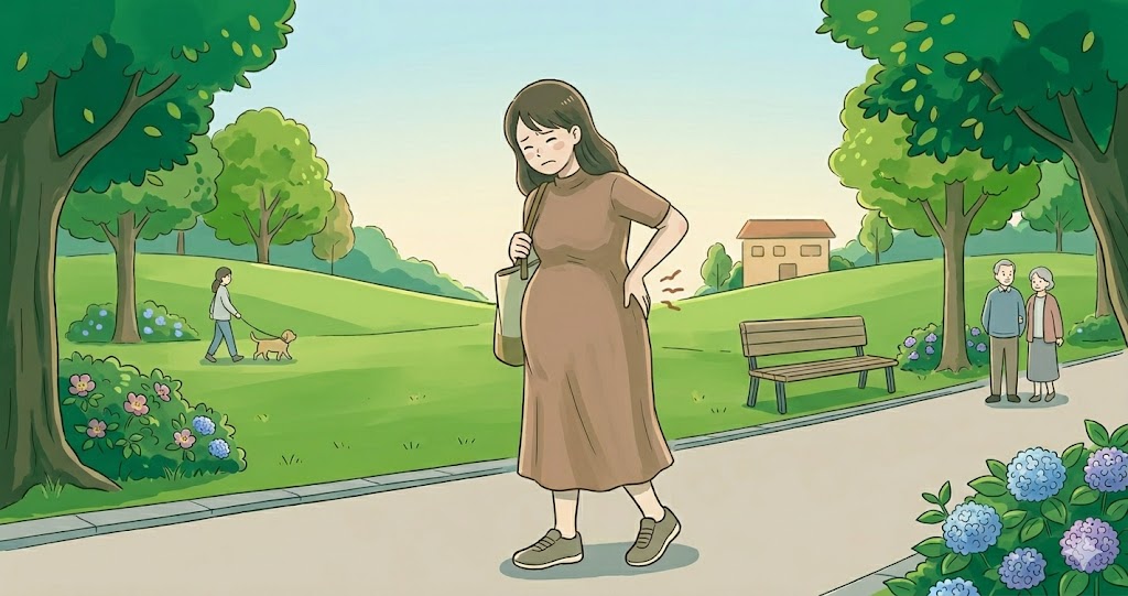 妊婦が腰痛で悩んでいる様子