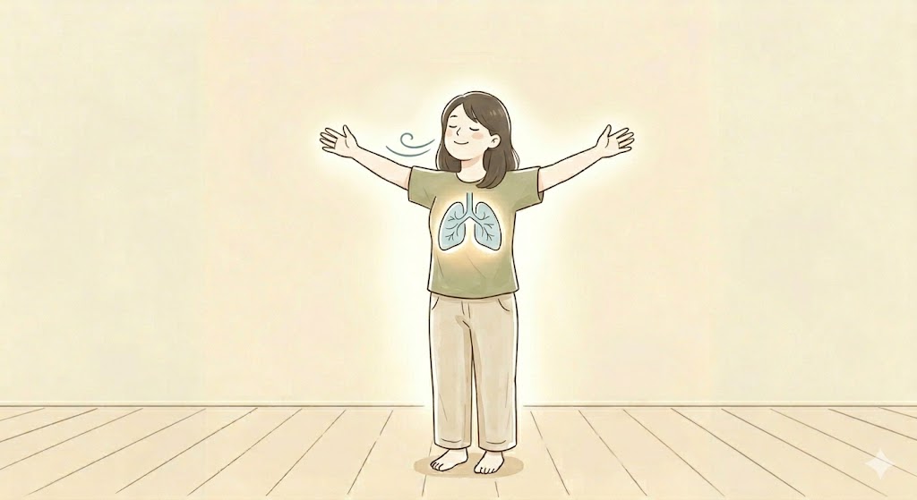 気持ちよく深呼吸している女性の様子