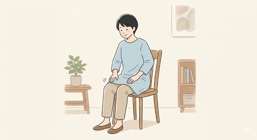 椅子に座って重心バランスを確認するセルフチェックのイメージ