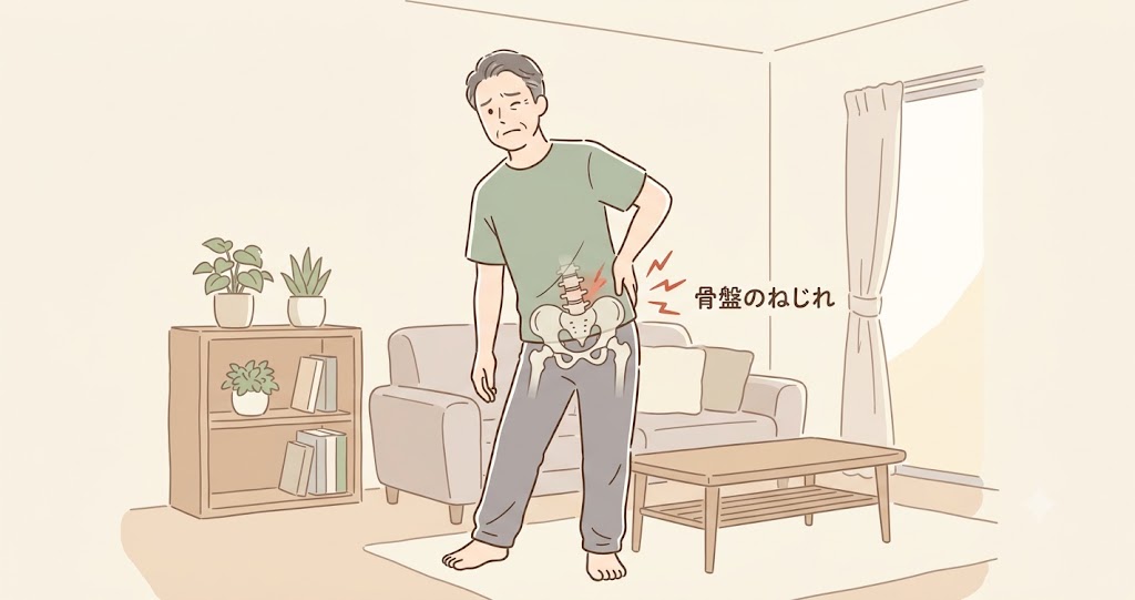 骨盤のねじれによる腰の負担のイメージ