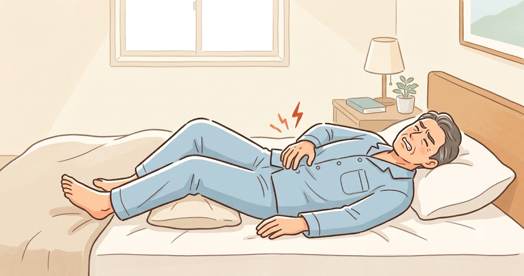 仰向けで寝るときに腰が苦しい様子