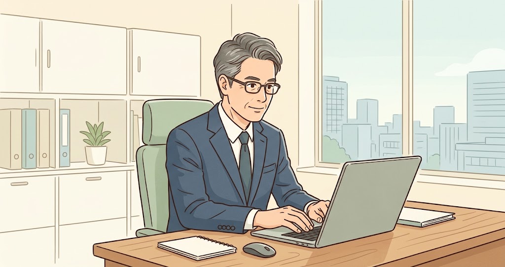 デスクワークをしている男性の様子