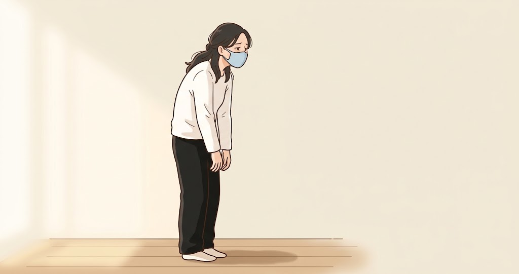 花粉症で猫背になっている女性の様子