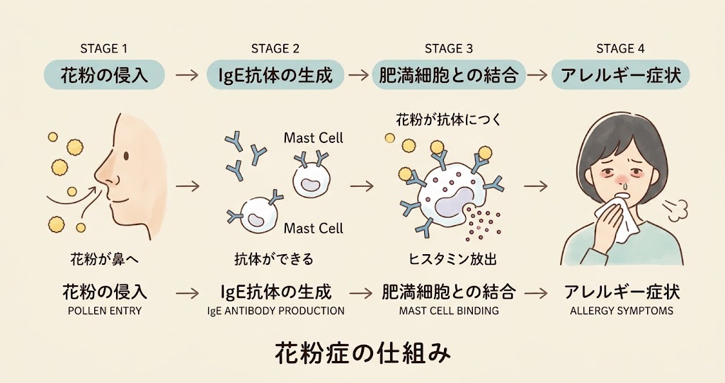 花粉症が起きる仕組みの様子  