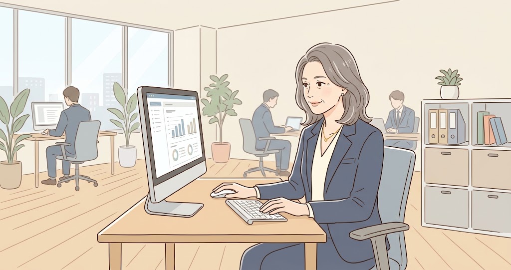 デスクワークしている女性の様子