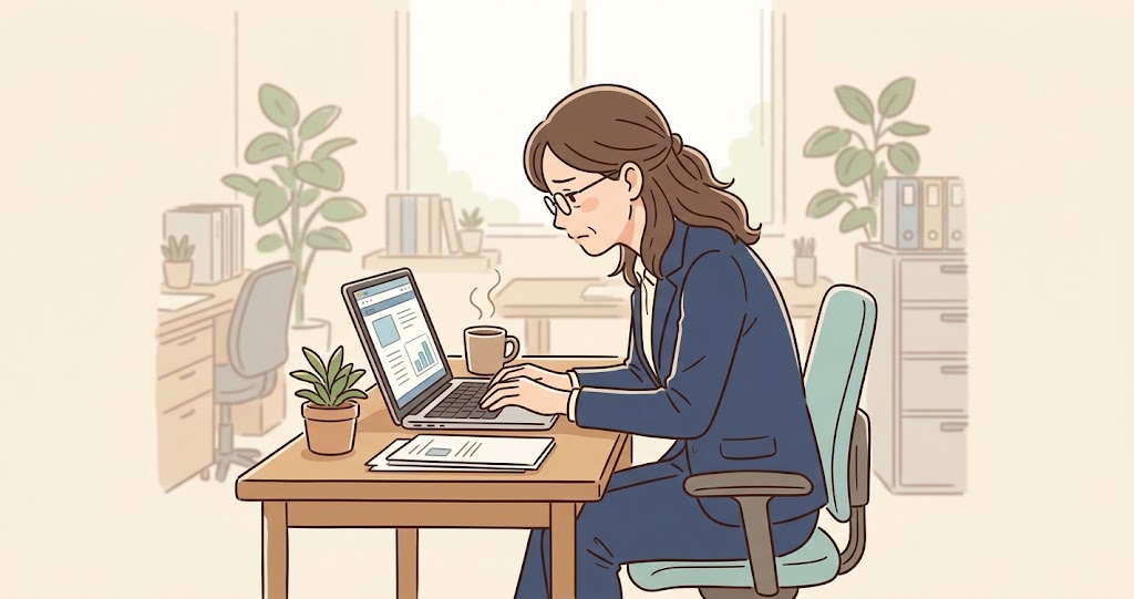 デスクワークで肩が前に丸まった姿勢