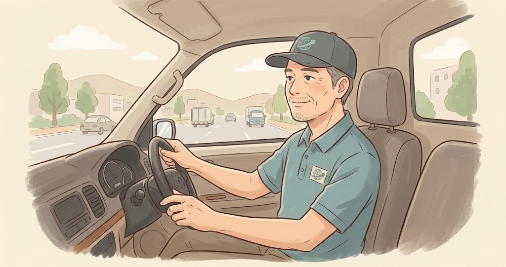 長距離運転をしている男性の様子