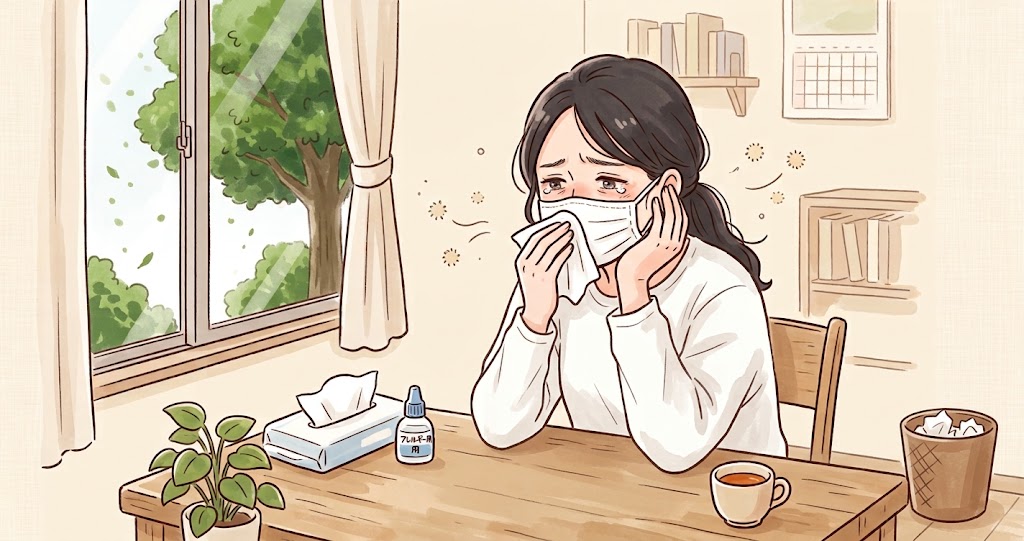 花粉症の症状に悩む女性