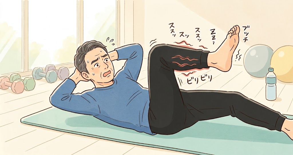 腹筋運動中に足がつる様子をイメージした画像