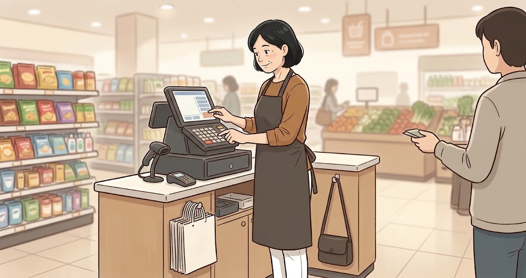 立ち仕事をしている女性の様子