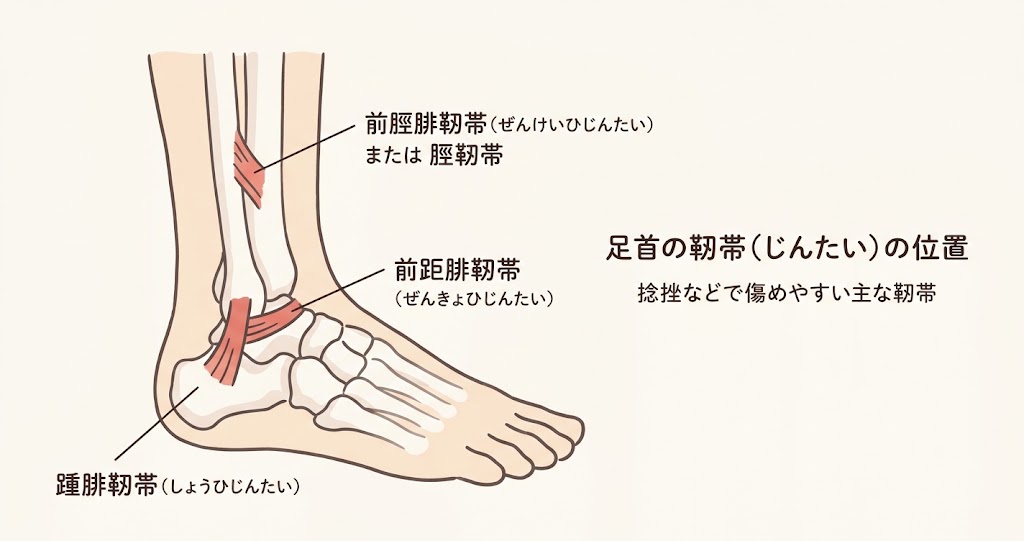 足首の捻挫で傷みやすい靭帯の位置